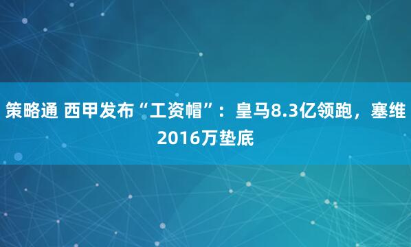策略通 西甲发布“工资帽”：皇马8.3亿领跑，塞维2016万垫底
